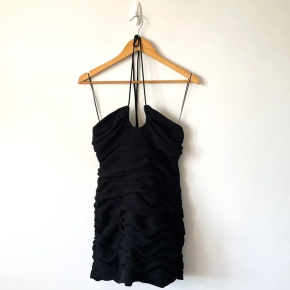 Zara  Halter Ruched Mini Dress Black Blogger Fav Sz L NWT - Picture 5 of 11